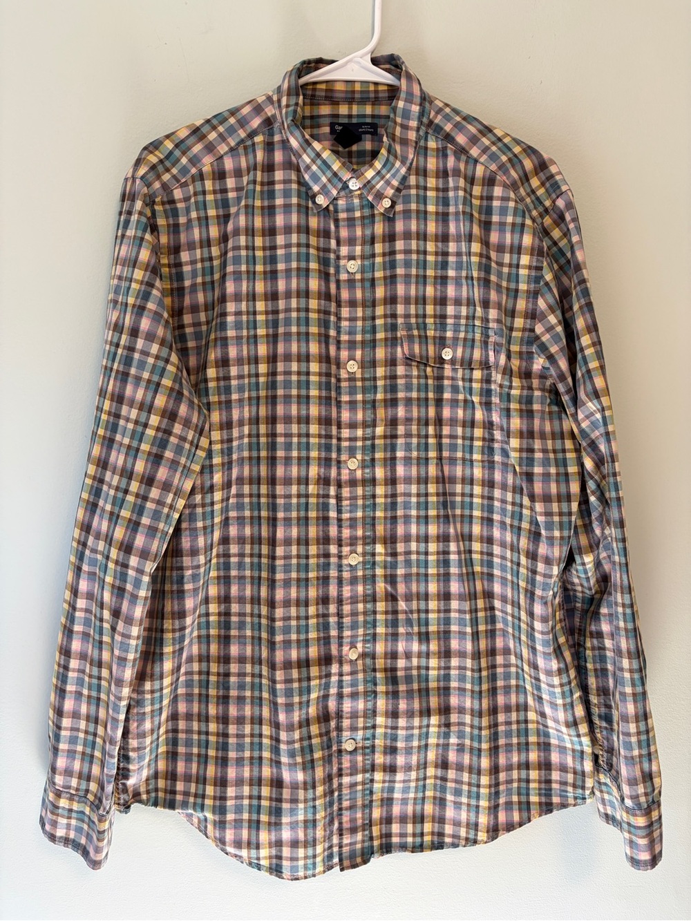 GAP Men's Pastel Plaid Button-Down Shirt